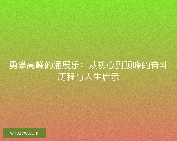 勇攀高峰的潘展乐：从初心到顶峰的奋斗历程与人生启示