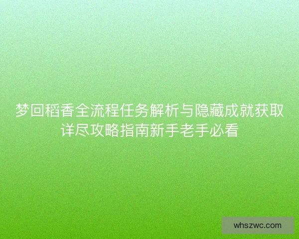 梦回稻香全流程任务解析与隐藏成就获取详尽攻略指南新手老手必看