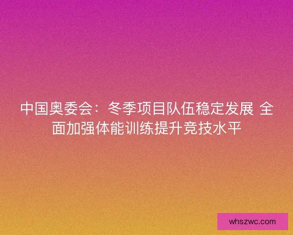 中国奥委会：冬季项目队伍稳定发展 全面加强体能训练提升竞技水平